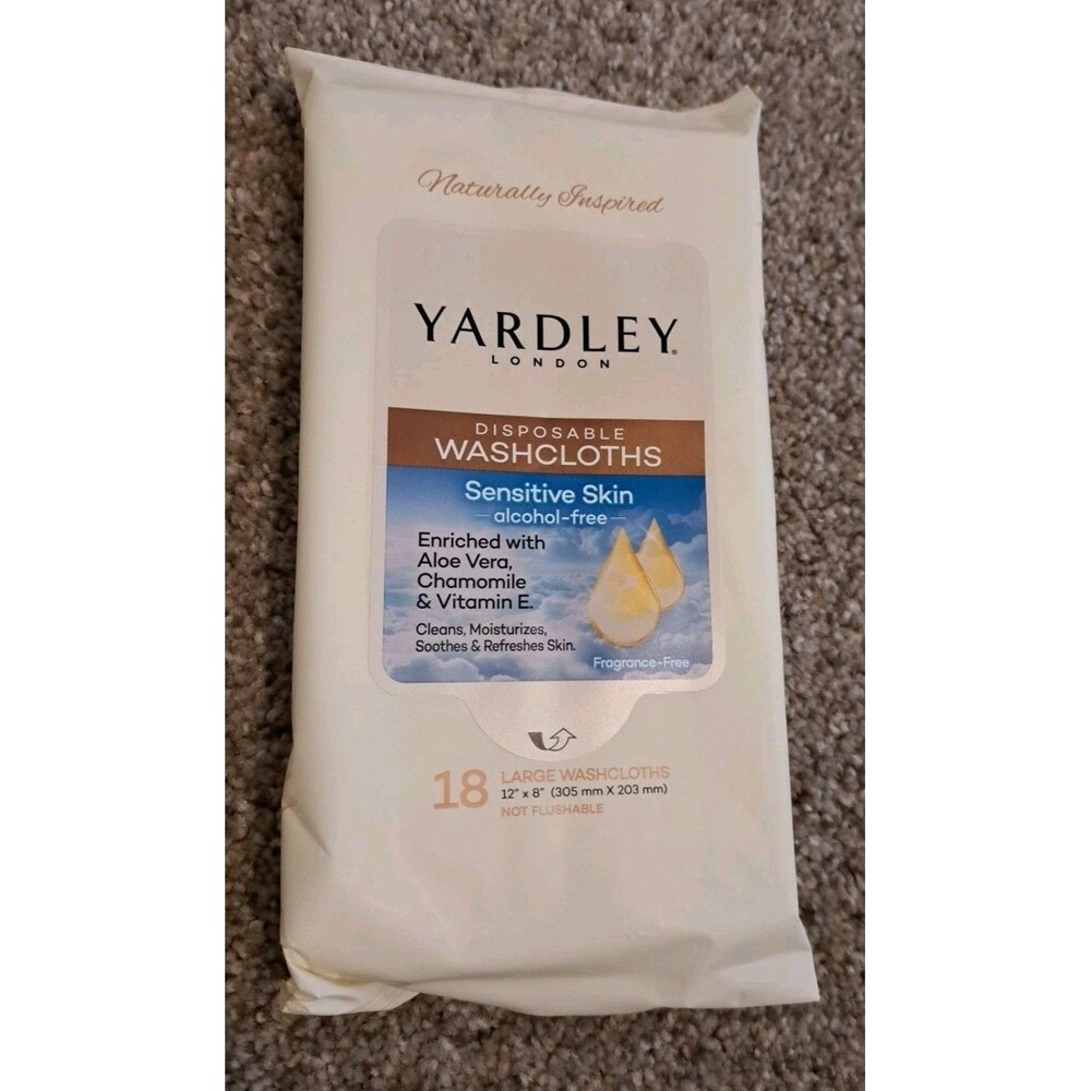 Yardley London Large Disposable Washcloths 18 Count 12" X 8" Sensitive Skin